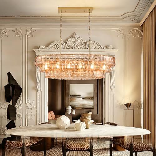 40in Large Chandelier Gold (Rectangle Amber & Gold Chain / 39.37in)