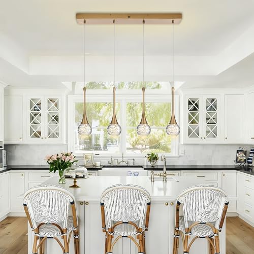 4 Light Brushed Gold Crystal Chandelier (Gold / Rectangle Pendant 4-Light)