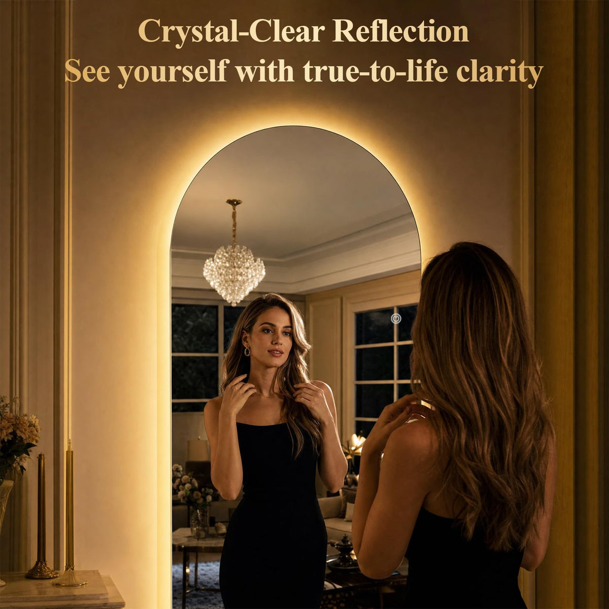 65"x26" Large LED Arched Mirror Full Length with Dimmable Lights (Frameless / 65"L x 26"W)