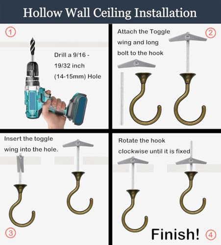 Screw in Ceiling Hooks for Hanging Plants 4 Pack (Antique Brass)