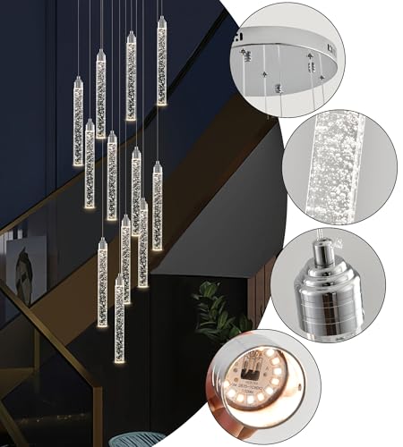 12 Lights High Ceiling Crystal Staircase Chandelier Chrome (Chrome / 12 lights)