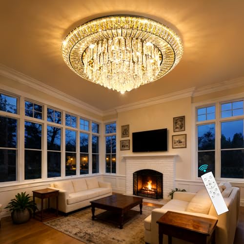Modern Black Crystal Chandelier LED Ceiling Light Fixture Raindrop Chandeliers Dimmable Lighting for Living Room Dining Room Entryway Bedroom (Black / W32")