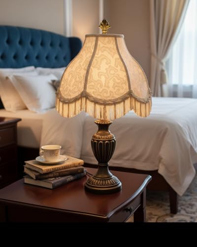30335 Transitional Scallop Bell Shape Spider Construction Lamp Shade in Ivory with Abstract Pattern (Ivory with Abstract Pattern & 13" Wide)