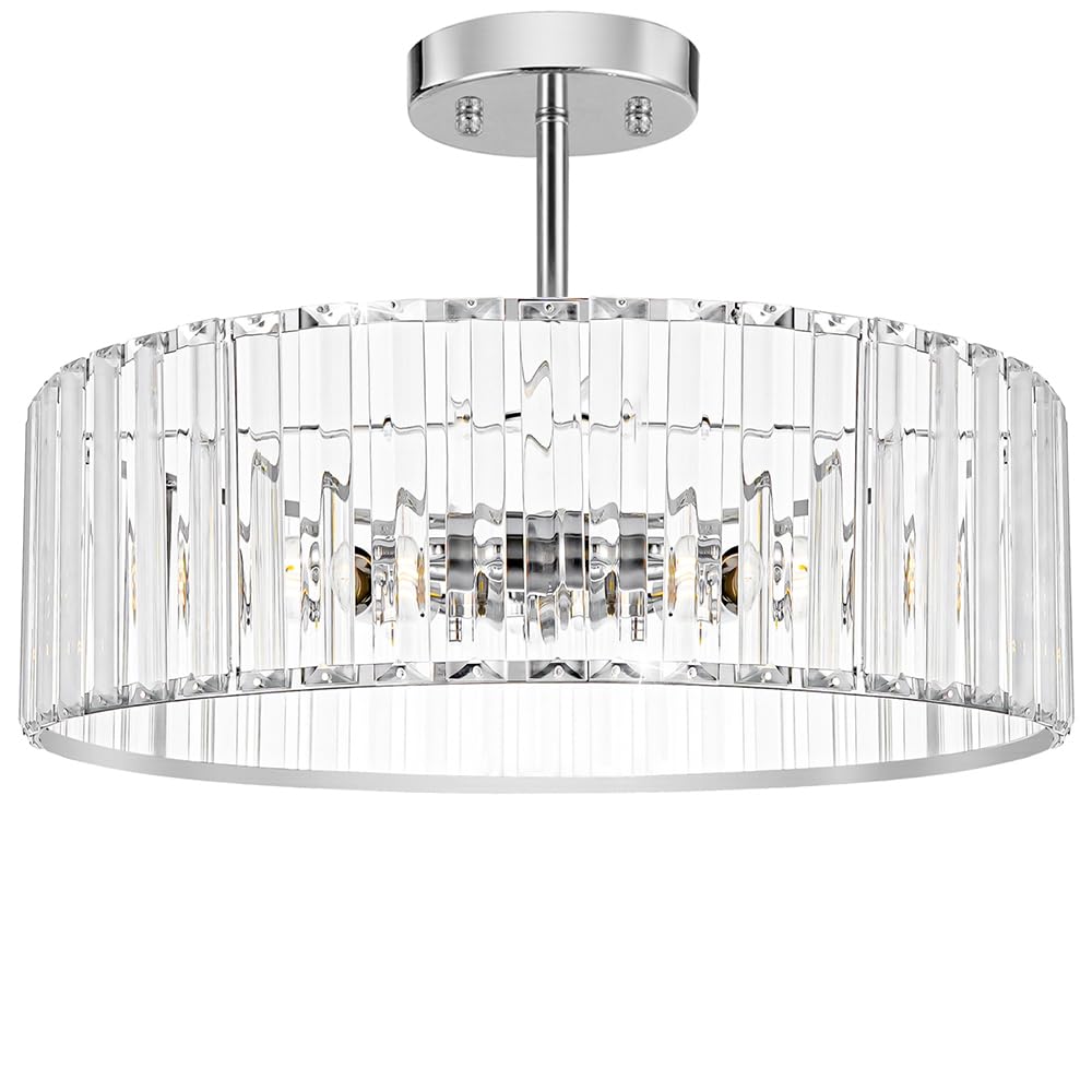 Modern Crystal Ceiling Light Fixture (16in - 5 light / Chrome)