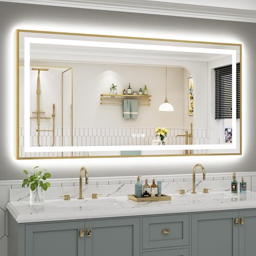 72x36 Inch LED Bathroom Mirror with Gold Frame (Backlit+front Lit With Gold Frame / 72"L x 36"W)