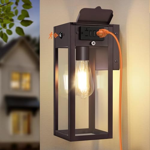 Porch Lights with GFCI Outlet (Brown / 11.88" (1-Pack))