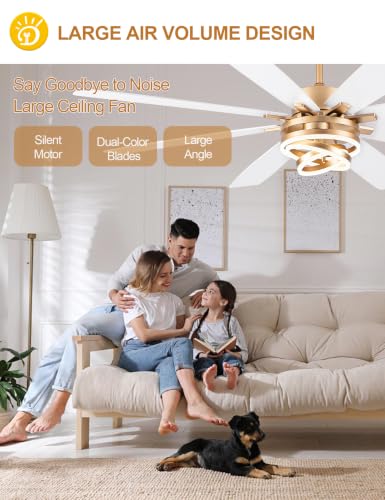 72" White and Gold Modern Ceiling Fans with Lights (White / 72 Inch)