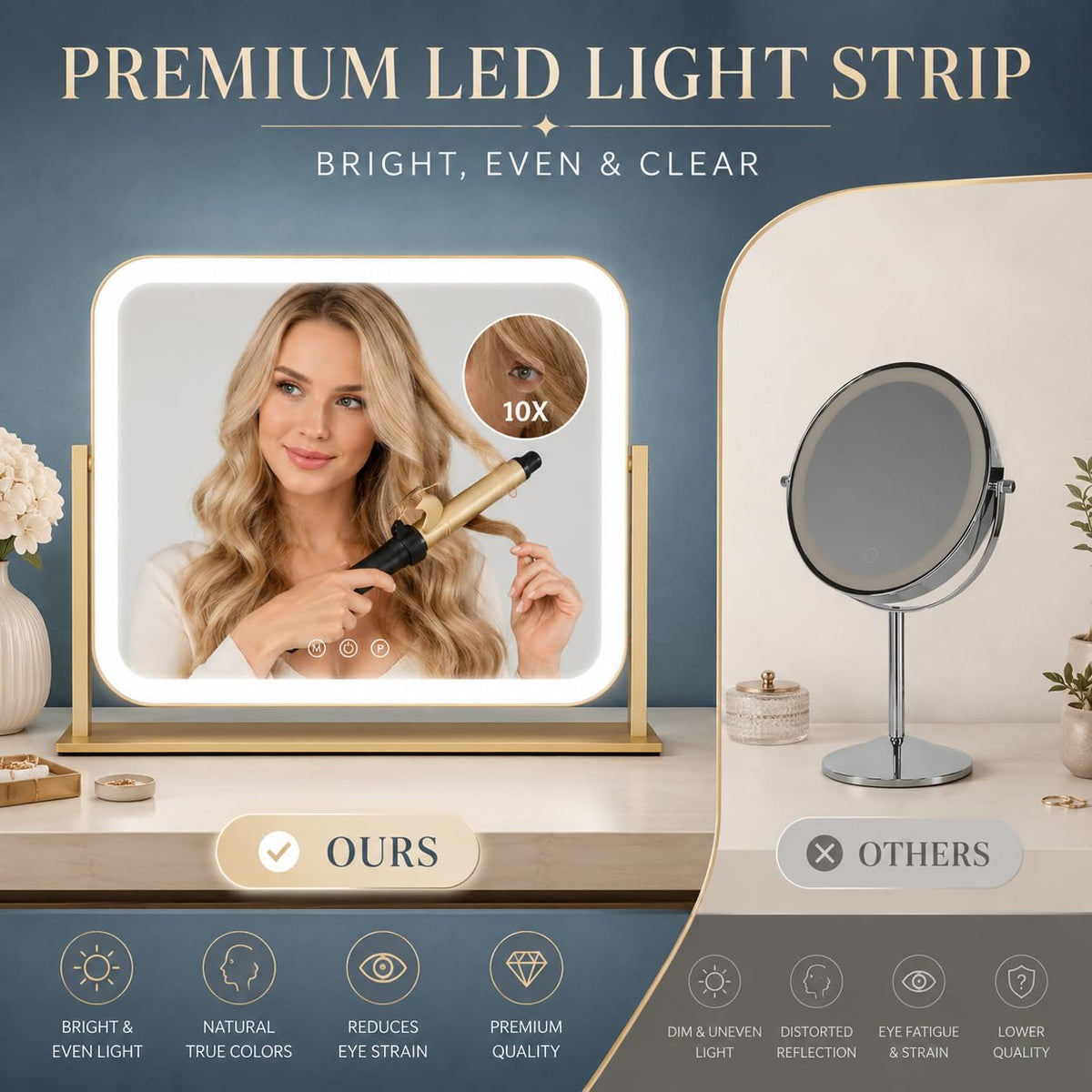 Vanity Mirror with Lights 17''x13'' Makeup Mirror with Lights (Gold / 17"L x 13"W)