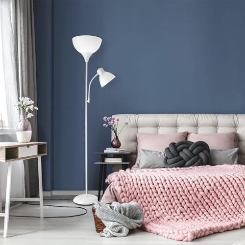 67136 72" Torchiere Floor Lamp with Adjustable Reading Light (White / 1 Pack)