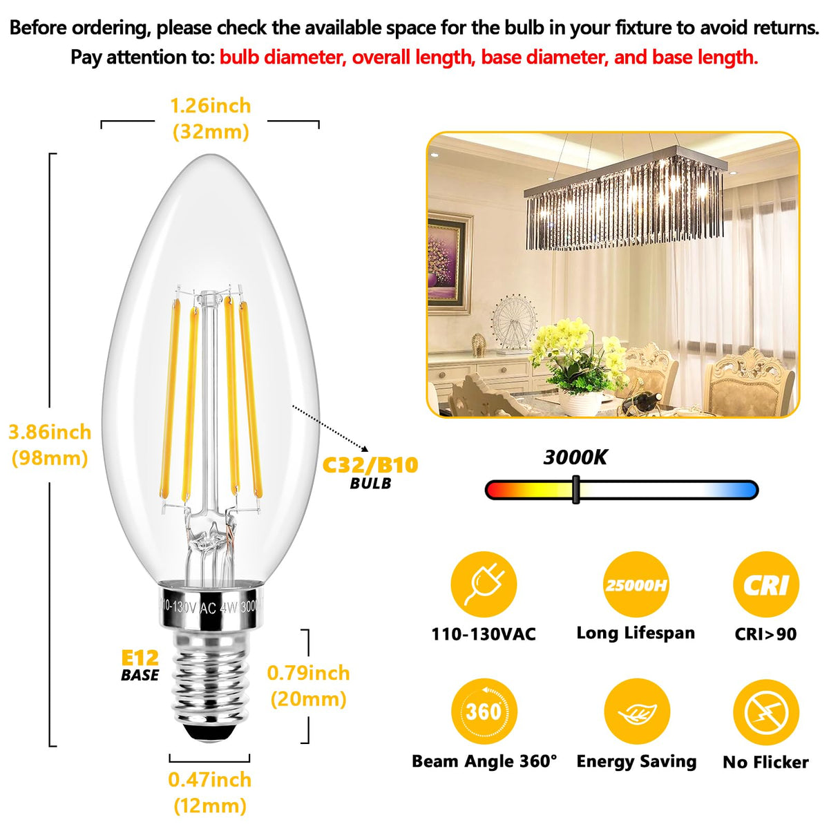 E12 LED Candelabra Bulbs 40 Watt Equivalent (3000k Soft White / 40w 10 Count (Pack of 1))