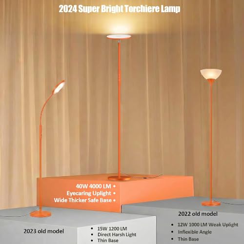 Floor Lamp Upgraded 40W 4000LM Super Bright Torchiere LED Floor Lamps for Living Room (Orange)