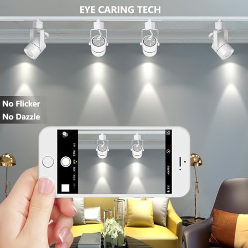 Track Lighting Kit with GU10 3CCT Dimmable Replaceable Bulbs White 6 Heads (White)