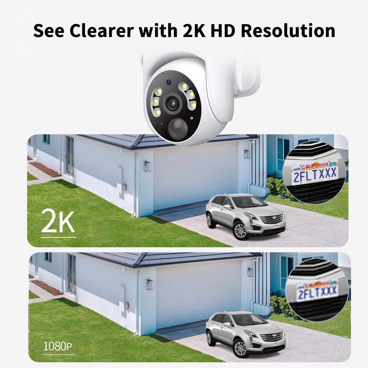 2K Solar Security Cameras Wireless Outdoor (White)