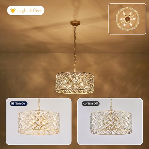Gold Crystal Chandelier 18" Drum 6 (Medium Drum Gold)
