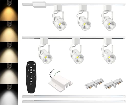 6 Light Track Lighting Kit with 6.6FT H Type Track Lighting Rail and Floating Canopy Connector (White / 6 Lights)