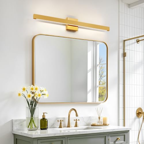 Modern Bathroom Light Fixtures Over Mirror 32 Inch Gold Bathroom Vanity Light with Up & Down Lighting 26W Dimmable 5CCT LED Vanity Lighting Fixture Bar for Restroom Mirror Cabinet (Glod / 32 Inch)