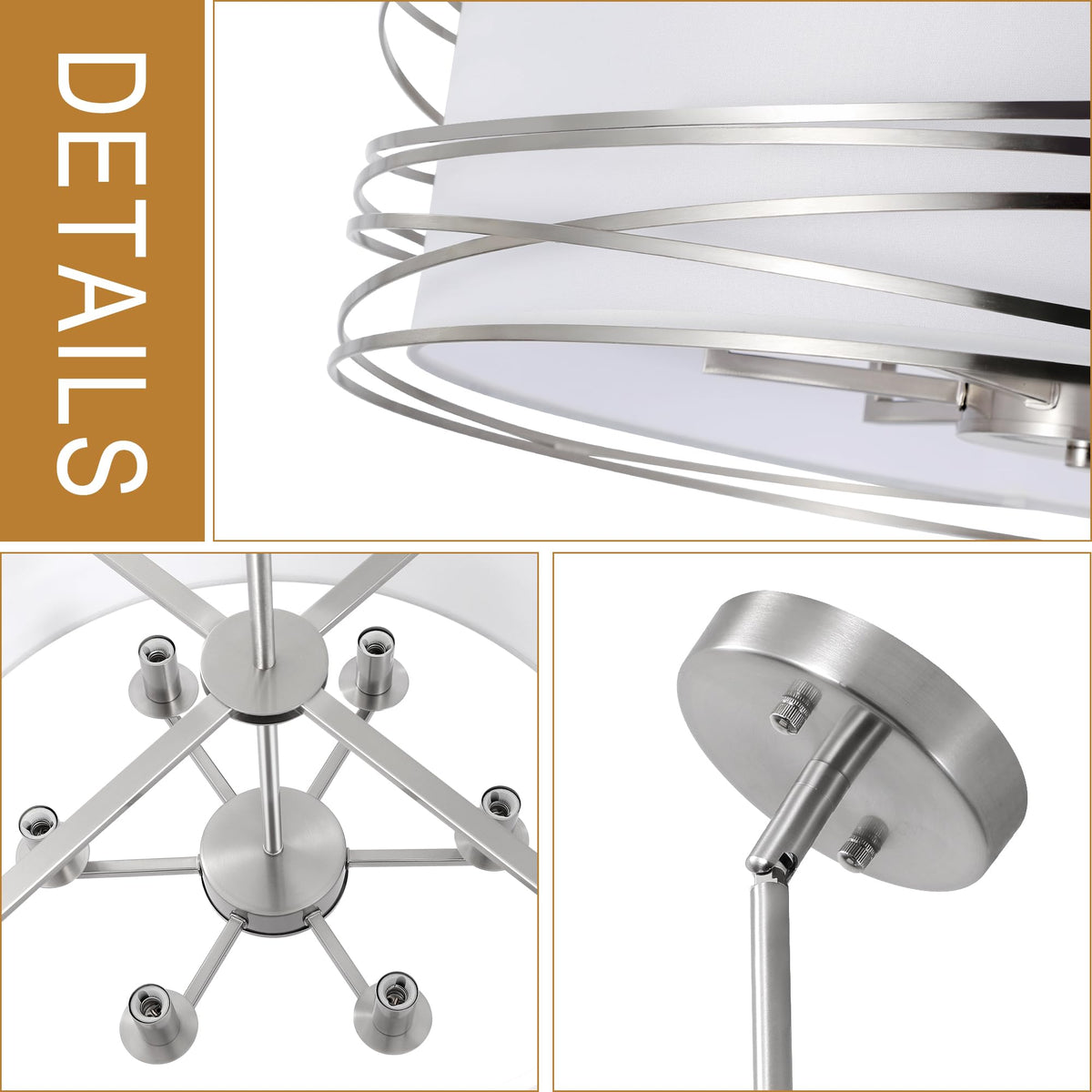 23.6" Brushed Nickel Drum Chandelier 6 (Brushed Nickel / 23.6"/6-Light)
