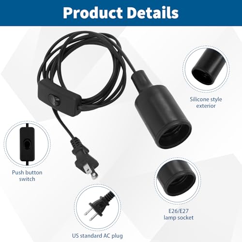 12 Pcs Hanging Light Cord with Switch 6 Feet Light Bulb Socket Cable Lamp Kit Black Pendant Socket Extension for E26 E27 Lamp Socket Lantern