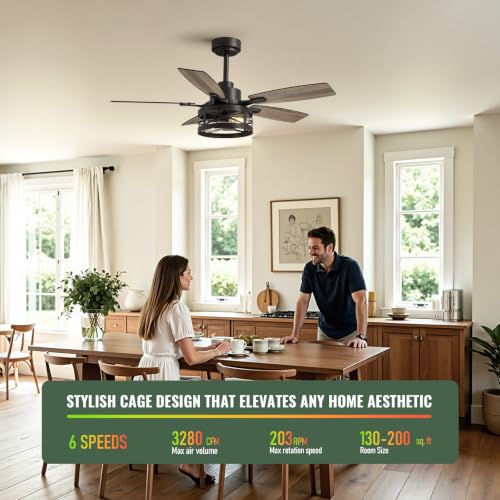 Inch Ceiling Fan with Light and Remote Control (Black / 42 Inch)