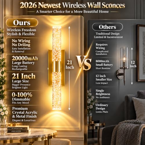 21 Inch Battery Operated Wall Sconces Set of two with 20000mAh Battery (Gold -21-20000)