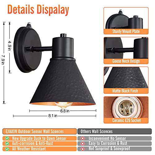 2 Pack Dusk to Dawn Outdoor Wall Sconces (Matte Black)