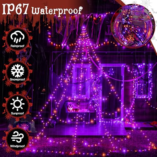 Halloween Lights Outdoor 454 LED Spider Web Lights Orange & Purple Halloween Decorations (purple and orange)