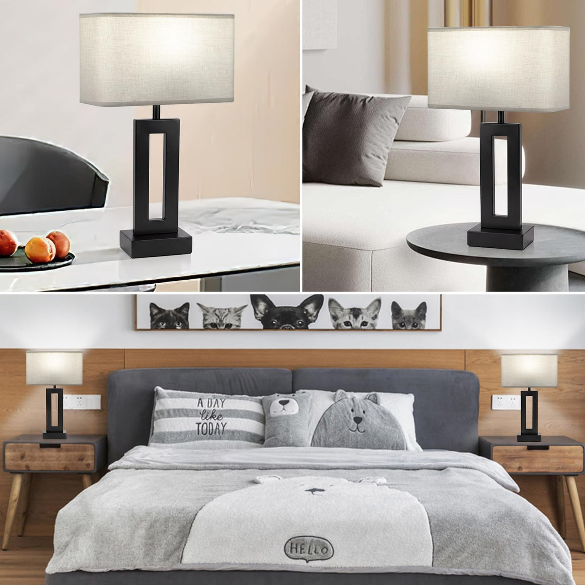 Table Lamps Set of 2 (H. Gray&Black / Small(16.4in))