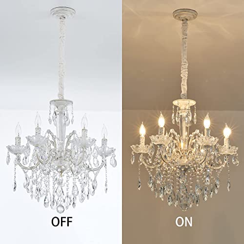 6 Lights K9 Crystal Candle Chandelier Modern Luxurious Light Candle Pendant Lamp Ceiling Living Room Lighting Plug in Chandelier for Dining Living Room Bedroom Hallway Entry (W6039-6-White)