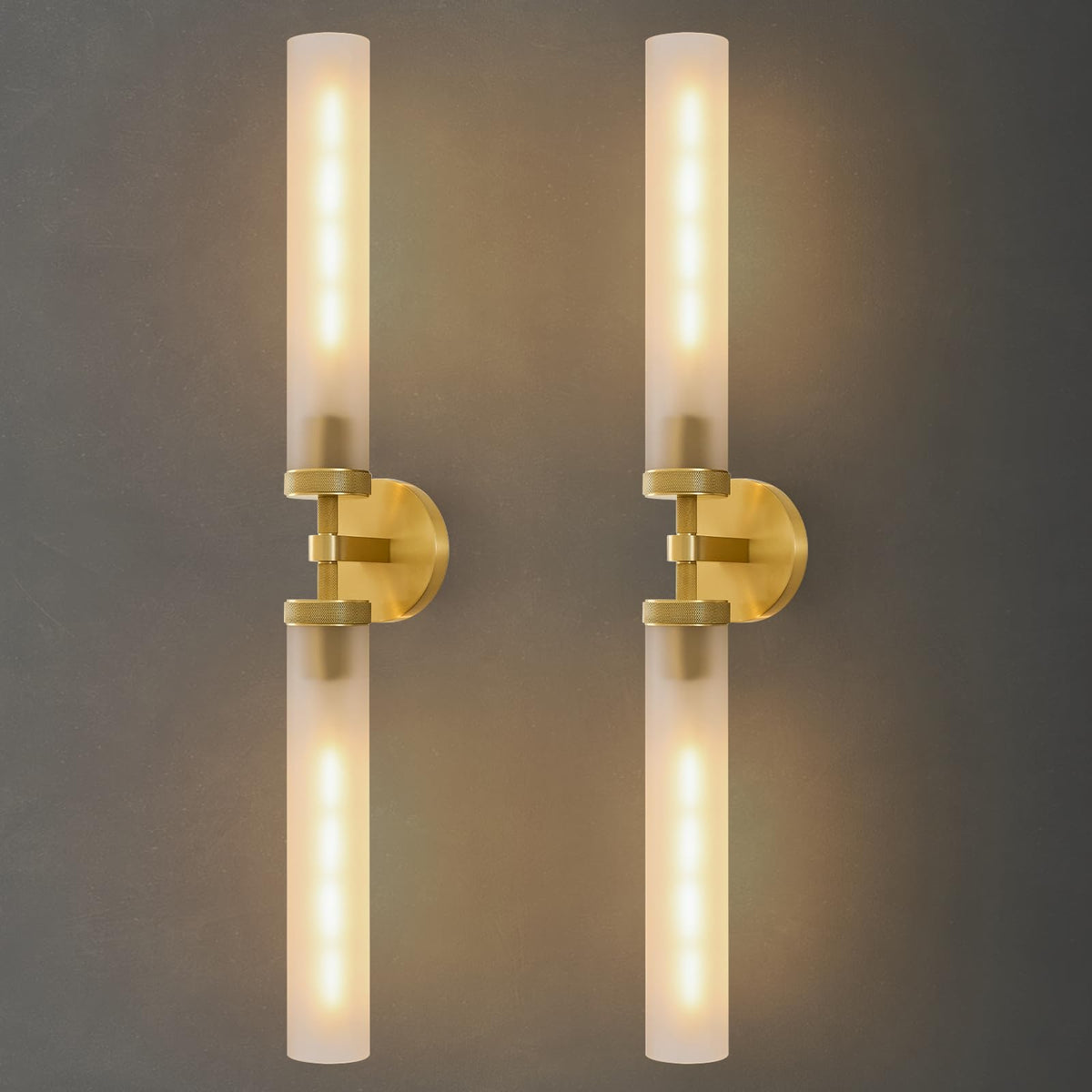 Gold Brass Bathroom Wall Sconce (Elegant Gold-Frosted Glass / 2 Pack)