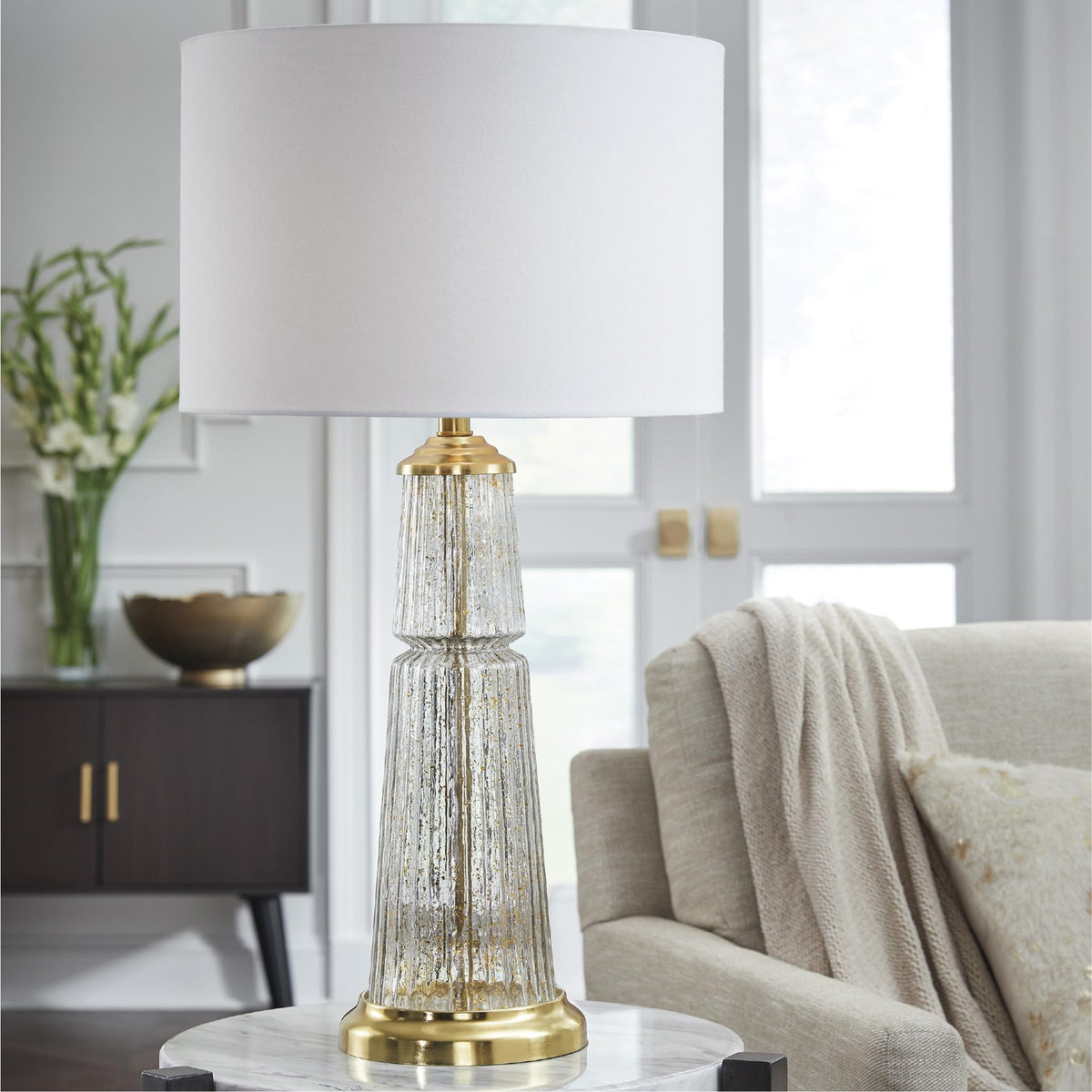 Bakersboro Tall Glass Table Lamp (Clear/Gold Finish / Table Lamp)