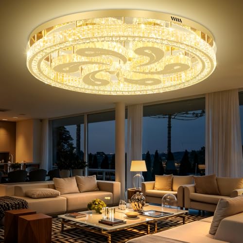 Modern Crystal Chandeliers for Dining Room Flush Mount Ceiling Chandelier for Living Room