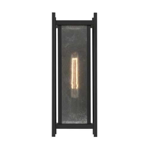 5-3804-BK Jacobs Mid-Century Modern Clear Mica Glass Outdoor Wall Lantern, 1-Light 60 Watt, 16" H x 6" W, Matte Black (16" Height / Matte Black)