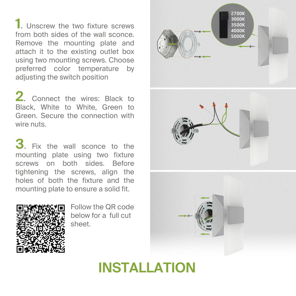 Indoor LED Wall Sconce Lights (8 Inch - Brushed Nickel / 2 Pack)