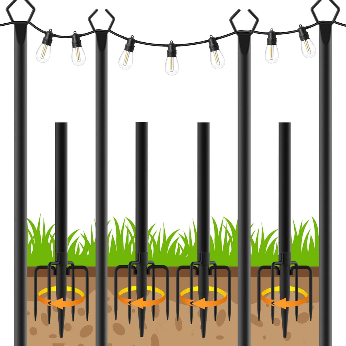 4 Pack String Light Poles (4 Pack 10FT)