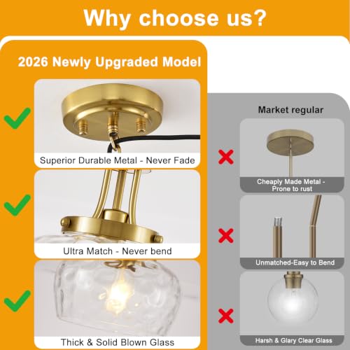 Plug in Pendant Lights Kitchen Island (1 Pack-Brushed Gold-10"(Plug-and-Play))