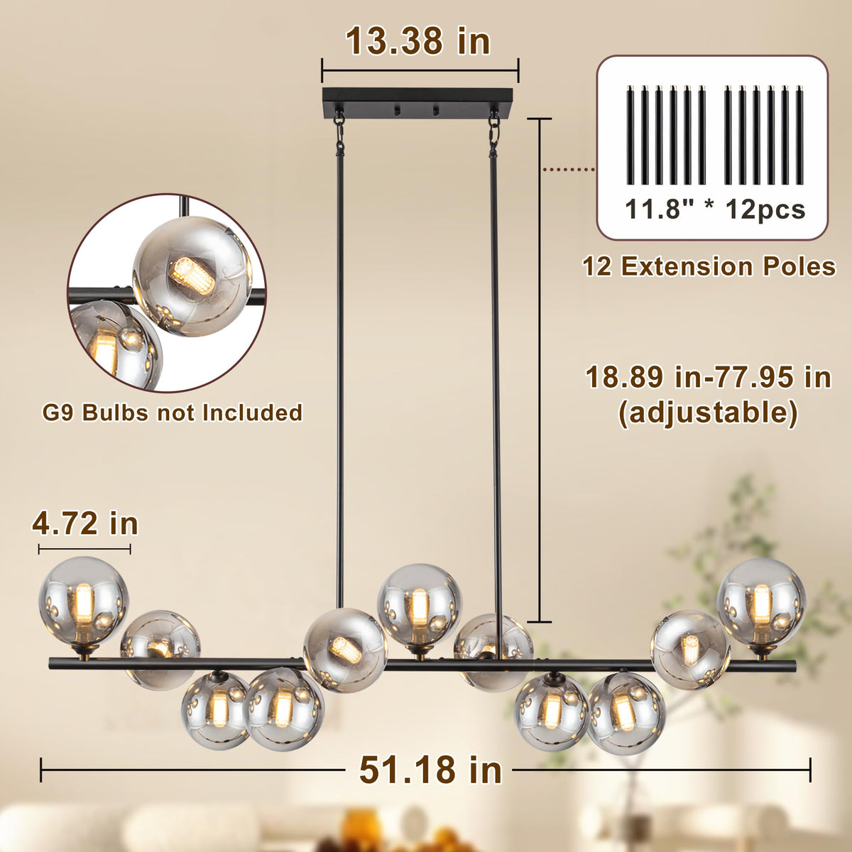 Linear Chandeliers for Dining Room Sputnik Modern Linear Globe Chandelier (Gray / 11 Light)