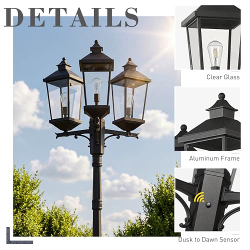 109'' Dusk to Dawn Street Lamp Light (Black - Clear Glass / 109 Inch - Dusk to Dawn)
