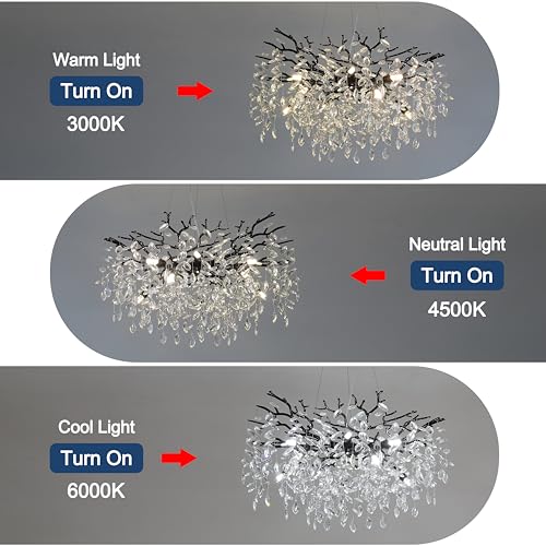 Modern Crystal Tree Branches Chandelier (Black / Round 30")