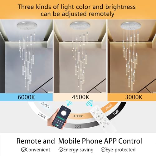 W24 x H157 Glam Chandelier Bubble Crystal Ceiling Chandeliers Remote Dimmable LED Light High Ceiling Pendants Light Fixtures Adjustable Long Lights 24 (20 lights / Silver)