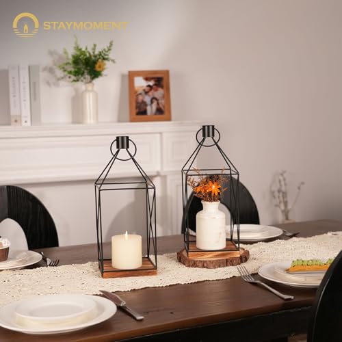 Wood Wall Candle Sconce with Black Lantern (Brown)