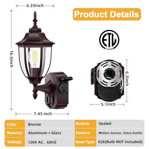 Porch Lights with Outlet (Bronze / 1 Pack)