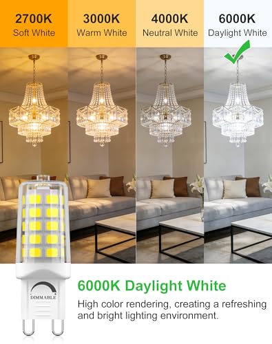 G9 LED Bulb Dimmable 4W 6000K Cool White 5 Pack 120V 40WEqv