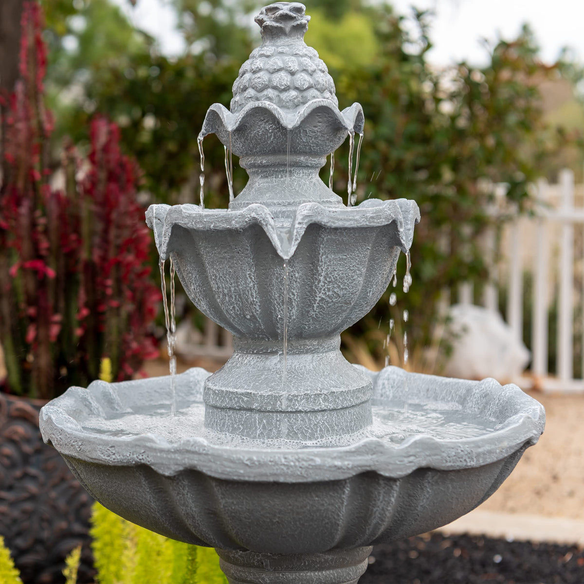 36.2" 2 Tier Solar Water Fountain (Gray / 36.2" Height)