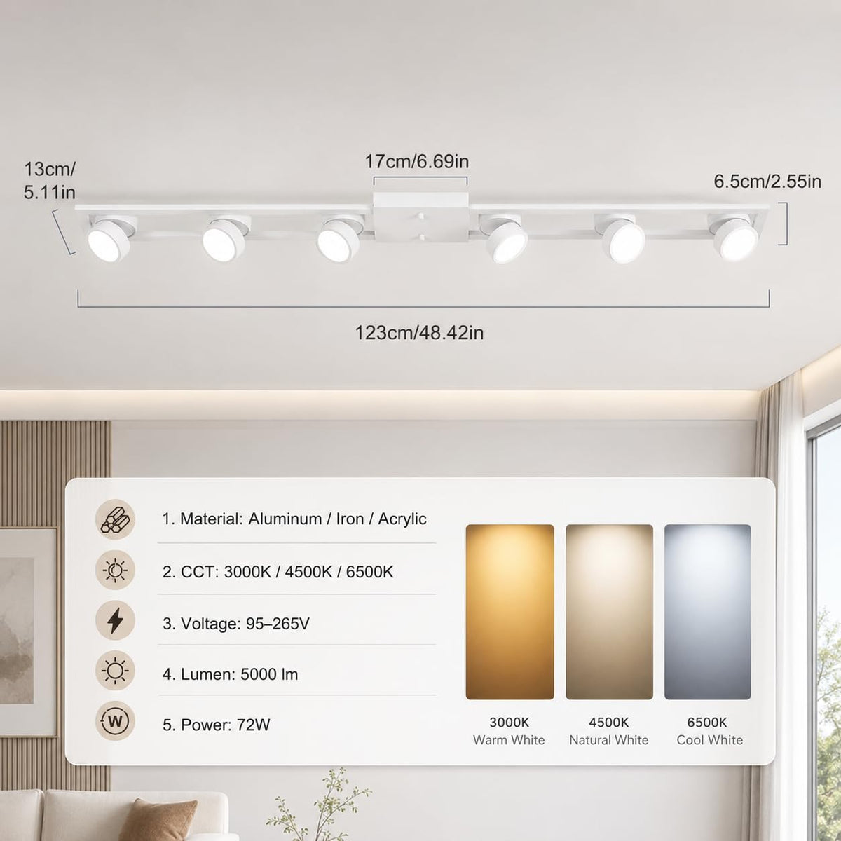Modern Dimmable LED Ceiling Light Track Lighting Fixtures (White)