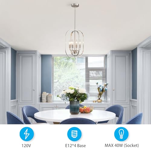 12.2" Modern Brushed Nickel Chandelier Farmhouse 4 (Oval -Brushed Nickel)