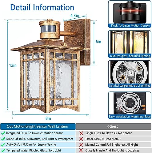 2 Pack Brown Motion Sensor Outdoor Lights Wall Mount (Brown)