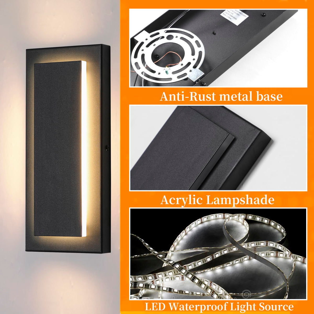 Outdoor Wall Light Black LED Wall Sconces (Black 1-tier Modern Design / 12 Inches（30 cm）)