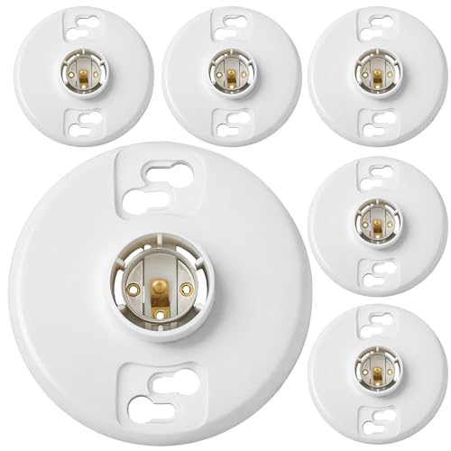 6 Pcs E26 Medium Base Light Socket Replacement (White Phenolic Resin)