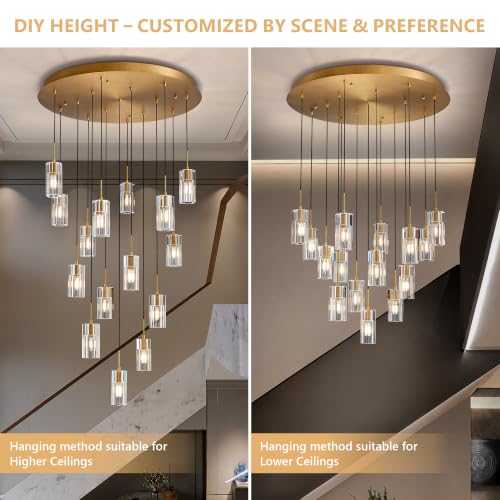 Modern Raindrop Brass Crystal Chandelier for Foyer High Ceilings (Brass / Round-15 Lights)