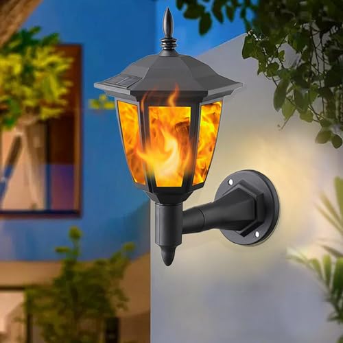 2 Pack Solar Flame Wall Lanterns Outdoor (Flickering Flame / 2 Pack)
